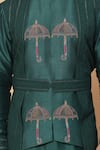 Kudrat Couture_Green Raw Silk Embroidery Resham Umbrella Kurta Set _Online_at_Aza_Fashions