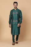 Buy_Kudrat Couture_Green Raw Silk Embroidery Resham Umbrella Kurta Set _Online_at_Aza_Fashions