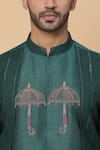 Kudrat Couture_Green Raw Silk Embroidery Resham Umbrella Kurta Set _at_Aza_Fashions