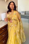 Buy_Aarti Sethia_Yellow Pure Silk Organza Embroidery Scoop Neck Gota Saree With Blouse 