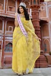 Buy_Aarti Sethia_Yellow Pure Silk Organza Embroidery Scoop Neck Gota Saree With Blouse _Online