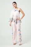 Buy_Anamika Khanna_Pink Silk Embroidered Floral Cape One Shoulder Pant Set _at_Aza_Fashions