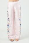 Anamika Khanna_Pink Silk Embroidered Floral Cape One Shoulder Pant Set _Online_at_Aza_Fashions