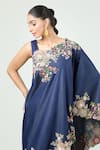 Shop_Anamika Khanna_Blue Embroidered Floral Cape One Shoulder And Draped Skirt Set _Online_at_Aza_Fashions