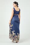 Buy_Anamika Khanna_Blue Embroidered Floral Cape One Shoulder And Draped Skirt Set 