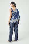 Shop_Anamika Khanna_Blue Denim Embroidered Floral Cape One Shoulder And Pant Set _at_Aza_Fashions