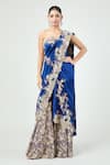 Buy_Anamika Khanna_Blue Embroidered Floral Draped Sharara Set _at_Aza_Fashions