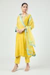 Shop_Anushree Reddy_Yellow Dupion Silk Embroidered Zardozi Round Notched Kurta Pant Set _Online_at_Aza_Fashions