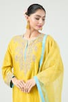 Buy_Anushree Reddy_Yellow Dupion Silk Embroidered Zardozi Round Notched Kurta Pant Set 