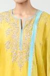 Shop_Anushree Reddy_Yellow Dupion Silk Embroidered Zardozi Round Notched Kurta Pant Set 