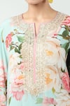 Anushree Reddy_Blue Crepe Printed Floral Notched Lapel Kurta And Pant Co-ord Set _at_Aza_Fashions