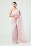 Buy_Anushree Reddy_Pink Organza Embroidered Lihaaaz Scalloped Saree With Unstitched Blouse Piece _at_Aza_Fashions