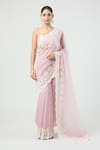 Shop_Anushree Reddy_Pink Organza Embroidered Lihaaaz Scalloped Saree With Unstitched Blouse Piece _at_Aza_Fashions