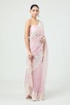 Buy_Anushree Reddy_Pink Organza Embroidered Lihaaaz Scalloped Saree With Unstitched Blouse Piece _Online_at_Aza_Fashions