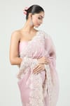 Shop_Anushree Reddy_Pink Organza Embroidered Lihaaaz Scalloped Saree With Unstitched Blouse Piece _Online_at_Aza_Fashions