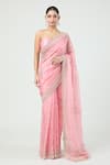 Buy_Anushree Reddy_Coral Organza Embroidered Zig Zag Bordered Saree With Unstitched Blouse Piece _Online_at_Aza_Fashions