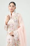 Buy_Anamika Khanna_Pink Embroidered Floral Stand Collar Kurta Gharara Set 