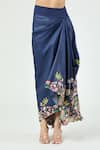 Shop_Anamika Khanna_Blue Embroidered Floral Cape One Shoulder And Draped Skirt Set 