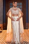 Buy_Ankur J_Cream Habutai Silk Embroidered Zardozi Scallop Cape With Draped Skirt Set _at_Aza_Fashions