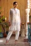 Buy_Ankur J_Ivory Habutai Silk Embroidered Metallic Floral Print Straight Kurta With Pant _at_Aza_Fashions