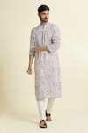 Shop_Anamika Khanna_White Printed Botanic Jaal Kurta _Online_at_Aza_Fashions