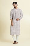 Anamika Khanna_White Printed Botanic Jaal Kurta _at_Aza_Fashions