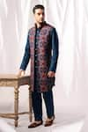 Buy_ARJUUN KILACHAND_Blue Detailed Long Open Bundi With Kurta Set _at_Aza_Fashions