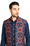 Shop_ARJUUN KILACHAND_Blue Detailed Long Open Bundi With Kurta Set 