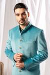 Shop_ARJUUN KILACHAND_Blue Velvet Base Bandhgala With Kurta Set _at_Aza_Fashions