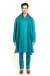 Shop_ARJUUN KILACHAND_Blue Linen Silk Embroidered French Knot Straight Kurta Set With Shawl _Online_at_Aza_Fashions