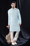 Buy_ARJUUN KILACHAND_Blue Cotton Silk Embroidered Mirror Straight Kurta _at_Aza_Fashions