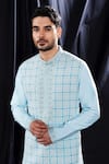 Shop_ARJUUN KILACHAND_Blue Cotton Silk Embroidered Mirror Straight Kurta _at_Aza_Fashions