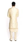 Shop_ARJUUN KILACHAND_Beige Raw Silk Embroidered Bead Motif Sherwani And Kurta Set _at_Aza_Fashions