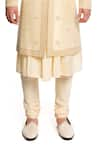 ARJUUN KILACHAND_Beige Raw Silk Embroidered Bead Motif Sherwani And Kurta Set _Online_at_Aza_Fashions