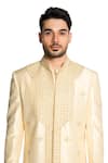 Shop_ARJUUN KILACHAND_Beige Raw Silk Embroidered Bead Motif Sherwani And Kurta Set _Online_at_Aza_Fashions