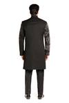 Shop_ARJUUN KILACHAND_Black Linen Silk Embroidered Bead Placement Sherwani And Kurta Set _at_Aza_Fashions