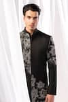 Shop_ARJUUN KILACHAND_Black Linen Silk Embroidered Bead Placement Sherwani And Kurta Set _Online_at_Aza_Fashions