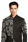 Shop_ARJUUN KILACHAND_Black Linen Silk Embroidered Bead Placement Sherwani And Kurta Set 