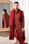 Buy_ARJUUN KILACHAND_Maroon Linen Silk Embroidered Resham Sherwani With Pant _at_Aza_Fashions