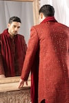 ARJUUN KILACHAND_Maroon Linen Silk Embroidered Resham Sherwani With Pant _Online_at_Aza_Fashions