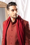 Buy_ARJUUN KILACHAND_Maroon Linen Silk Embroidered Resham Sherwani With Pant _Online_at_Aza_Fashions