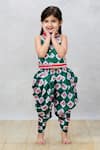 Pinkcow designs pvt ltd_Green Cotton Print Floral Top With Dhoti Pant _Online_at_Aza_Fashions