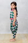 Pinkcow designs pvt ltd_Green Cotton Print Floral Top With Dhoti Pant _at_Aza_Fashions