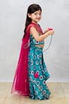 Pinkcow designs pvt ltd_Blue Cotton Print Floral Choli With Lehenga _Online_at_Aza_Fashions