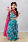 Shop_Pinkcow designs pvt ltd_Blue Cotton Print Floral Choli With Lehenga _Online_at_Aza_Fashions