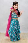 Pinkcow designs pvt ltd_Blue Cotton Print Floral Choli With Lehenga _at_Aza_Fashions