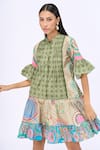 Buy_Siddhartha Bansal_Green Cotton Poplin Printed Geometric Mandarin Collar Summer Time Dress _Online_at_Aza_Fashions