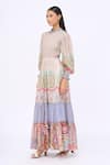 Shop_Siddhartha Bansal_Multi Color Crepe Printed Samsara Engineered Round High Free Fallin Dress _Online_at_Aza_Fashions