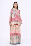 Buy_Siddhartha Bansal_Pink Crepe Printed Samsara Engineered Round High Neck Maybelline Dress _at_Aza_Fashions