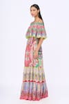 Shop_Siddhartha Bansal_Multi Color Crepe Printed Samsara Engineered Straight Neck Lotus Dress _Online_at_Aza_Fashions